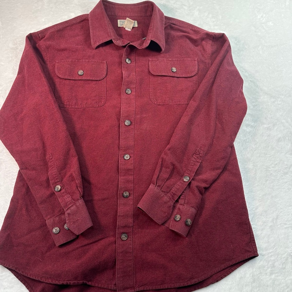 Duluth Trading Co Flannel Shirt Mens Large Burgundy Red Cotton Heavyweight Work